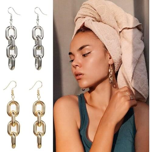 Fashion Thick Link Chain Dangle Earrings For Women Brincos Zirconia Brinco Punk Style Feminino Wholesale Drop Earring Ladies