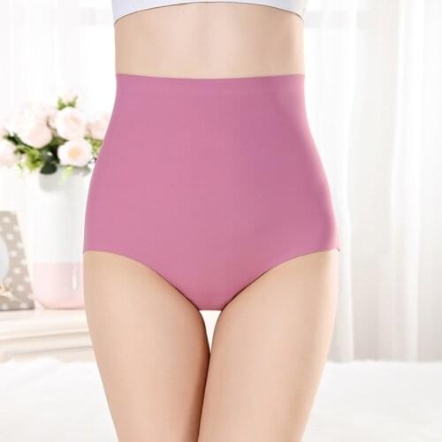 Womens Panties with High Waist New Sexy Thin Traceless Ice Silk Seamless Panties Large Sizes Female Underwear Plus Size Briefs
