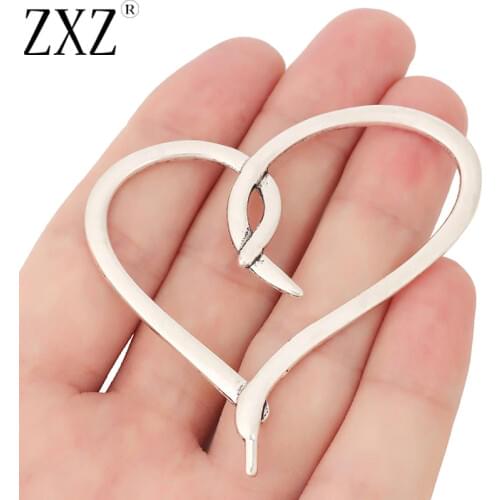 ZXZ 2pcs Tibetan Silver Large Hollow Open Heart Charms Pendants for Necklace Jewelry Making Findings 62x60mm