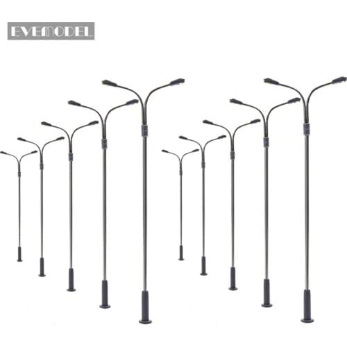 10Pcs HO TT Scale 1:100 Two Head Model LED Light Lamp Post 10cm Train Railway Street Scenery LQS13 Free Shipping