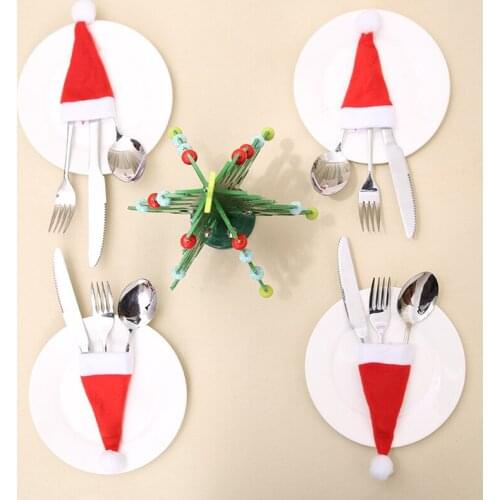 10PC Christmas Decorative tableware Knife Fork Set Christmas Hat Storage Tool Christmas Decoration Supplies lovely 12*6 cm