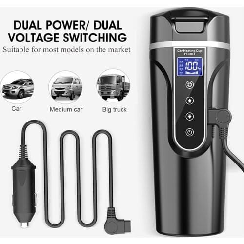 450ml Stainless Steel Car Heating Cup 12V/24V Electric Water Cup LCD Display Temperature Kettle Coffee Tea Milk Heated