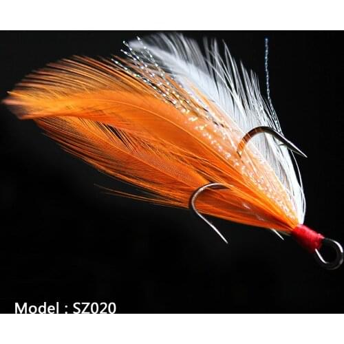 Lot 20pcs Fish hook 2 4 6 8 10# Black Fishing Hooks with Feather Fly Fishing Tackle High Carbon Steel Barbed Sharp Hooks SZ020