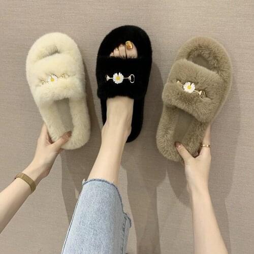 2020 Fluffy Home Slippers Women Warm Furry Soft Slipper House Floor Plush Shoes Ladies Cute fluffy Indoor Flip Flops EU35-40