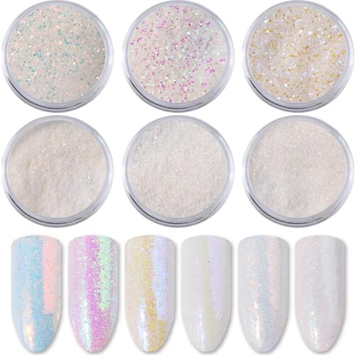 6pcs/set Aurora White Sequins Nail Art Glitter Powder Mermaid Dust Small Flakes Decorations For DIY Nails Glitters