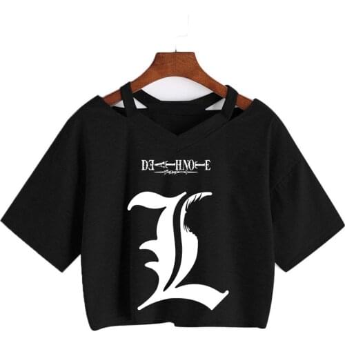 90s Japanese Anime Yagami Misa And Lawliet T Shirt Women Short Sleeved Crop Tops Manga Death Note Tee Punk Harajuku Slim Tops