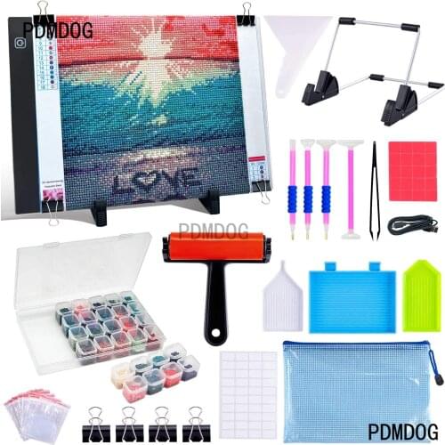 Diamond Painting Accessories Kits A4 LED Light Pad Kit- Diamond Art Light Board 5D Painting Tools Adjustable Brightness for Pain