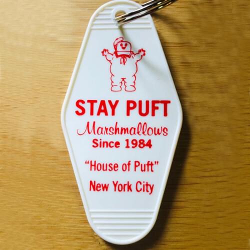 Ghostbusters inspired stay puffed marshmallow keytag