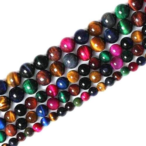 6-14mm Round Mixed Color Tiger Eye Stone Beads Natural Gem Stone Beads For Jewelry Making Beads Bracelets 15'' DIY Beads Trinket