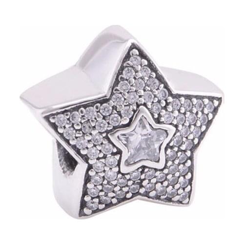 Clear CZ Star Design Charm Beads for Silver 925 Bracelets Women Jewelry Pave Stone Sky Charm Beads for Jewelry Making DIY Fine
