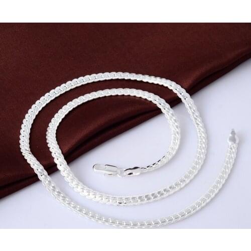 BABYLLNT High Quality 6MM 50cm Full Sideways Necklace Women Men 925 Sterling Silver Fashion Jewelry Link Chain Necklace Gift