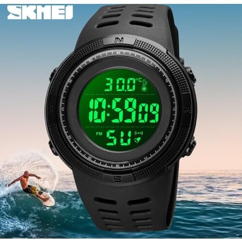 SKMEI Digital Watch Luxury Body Tenperature Wristwatch Men Countdown Sport Watch 50M Waterproof Mens Military Watches LED Clock