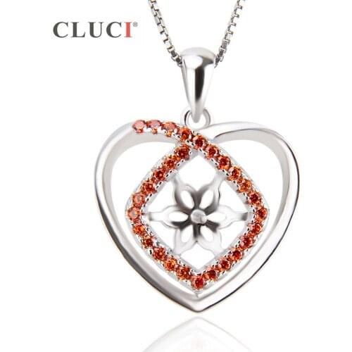 CLUCI 925 Silver Sterling zirconia square Pendant Mounting red zircon jewelry Fine Jewelry for Women Valentine'Day gift SP217SB