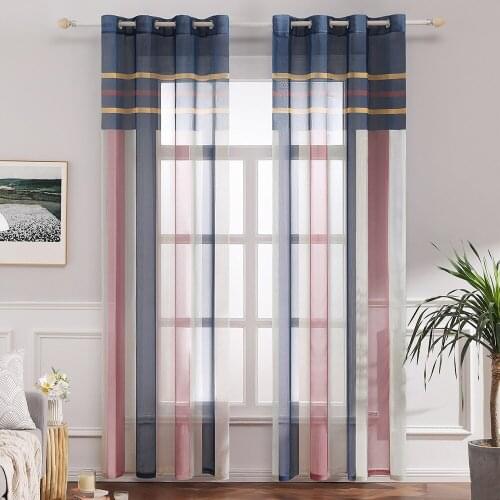 Colorful Stripe Embroidered Tulle Sheer Window Curtains for Home Living Room Bedroom Decoration in the Kitchen Cafe Curtain