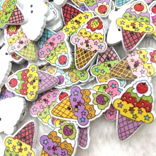 30pc Mix Ice cream Cartoons Wood Sewing Buttons Scrapbooking WB375