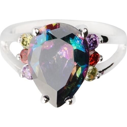 Ethnic Pear 10*14mm Semi-precious Stone Silver Ring Size6-9 Q1166R71