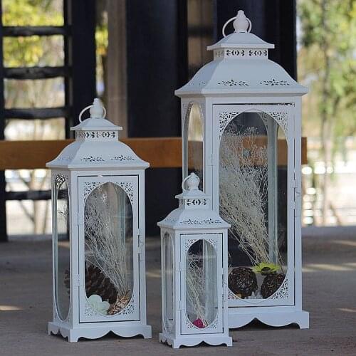 European retro hollow lantern crafts decorative ornaments wrought iron glass metal candlestick lantern
