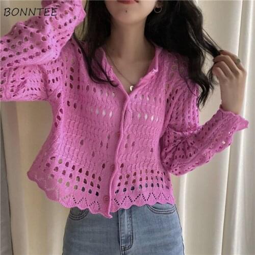 Cardigan Women Elegant Summer Knitting Solid Classic All-match Fashion Sweet Soft Daily Korean Clothing Loose Chandails Mujer