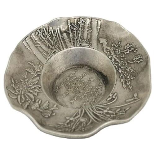 Chinese Old Tibet Silver Carving Silver Sijunzi Plate