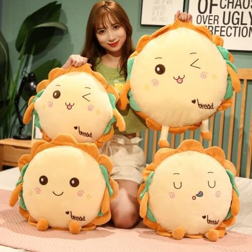 Creative Kawaii Plush Sunflower Round Bread Toast Shape Pillow Expression Food Nap Cushion Blanket Kids Toy Girl Birthday Gift