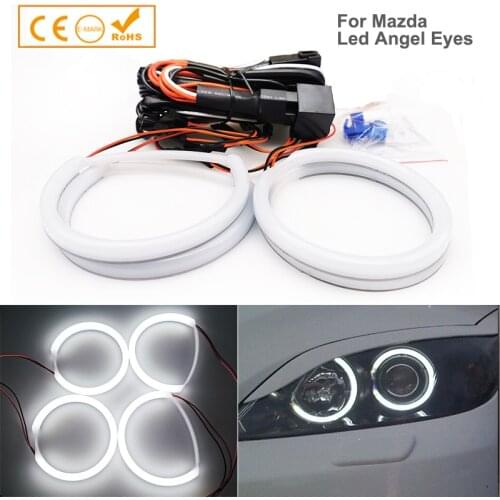 4Pcs Xenon Look Headlights With LED Angel Eyes Rings SMD Cootton DRL For Mazda 3 2002-2007 Super Bright Daytime Running Lights