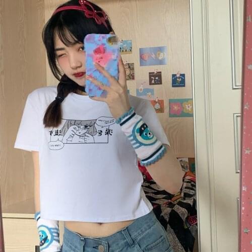 Summer Fashion y2k Maiden Anime Graphic T Shirt Women crop Tops O-neck Black Tees Harajuku Kawaii clothes Funny Girls Tshirt bf