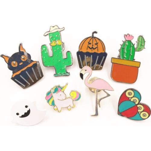 Timlee X147 Cute Halloween Ghost Pumpkin Cup Cake Cat Flamingo Enamel Pin Bird Owl Unicorn Cactus Alloy Brooch Pins Wholesale