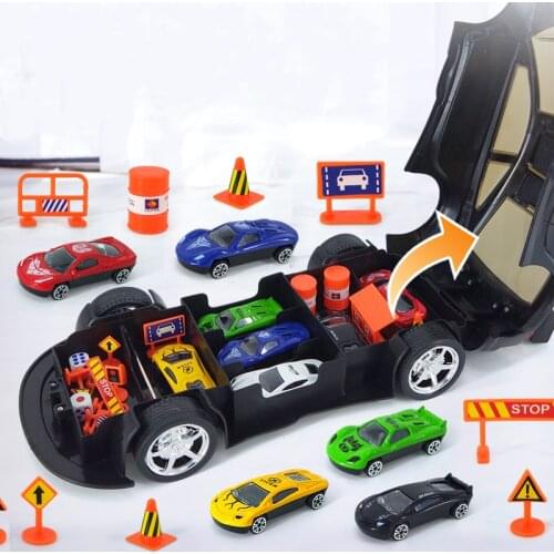 Early Educational Multi-function Storage Police Toy Car Toy Storage Box Car + 6 Alloy Car Kids Gift