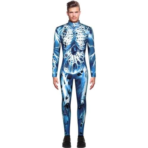 Men Halloween Costumes Skull Skeleton Printed Cosplay Costume Zentai Bodysuit Suit Jumpsuits Party Cosplay Costume