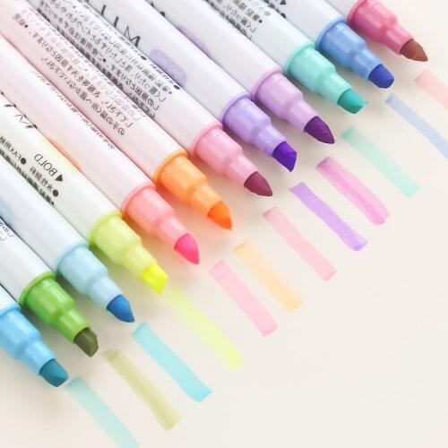 12 Colors/set Cute Mild liner Pens Highlighter Dual Double Headed Fluorescent Pen Drawing Marker Pen Stationery school supply