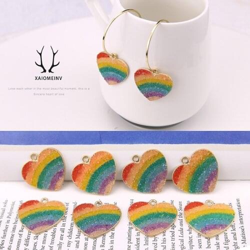 New Arrival 10pcs/Lot 28*30MM Glitter Rainbow Colors Gold Tone Alloy Jewelry Charms DIY Earring Bracelet Necklace Pendants