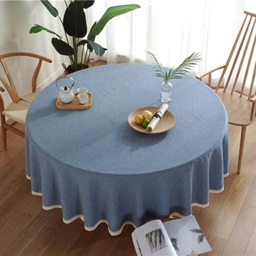 Solid Decorative Linen Tablecloth With Lace Waterproof Oilproof Round Thick Wedding Dining Table Cover Table Cloth