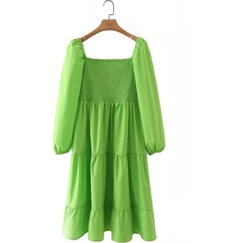 2021 Summer New European and American Style Layered Elastic Bubble Sleeve Bright Dress DLQZ2179
