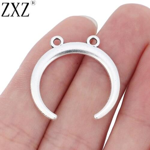 ZXZ 20pcs Crescent Moon Double Horn Charms Pendants Beads For Necklace Jewelry Making Findings 28x28mm