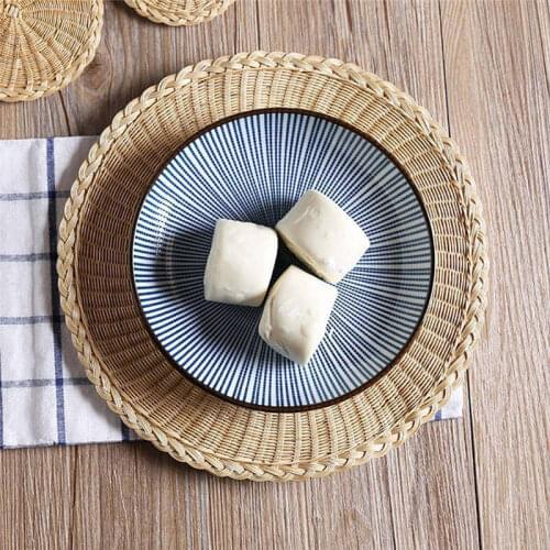 Hand Knitted Pot Holder Grass Tablemats Heat-insulated Pads Paralyzed Round Insulation Mats Natural Corn leaves Insulation Pad