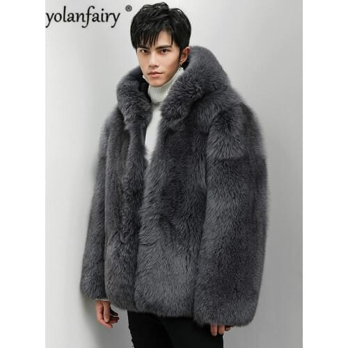 2020 New Natural Fox Fur Coat Men Winter Jacket Real Fur Coat Men Hooded Genuine Fur Jackets and Coats Warm 8290 KJ3319