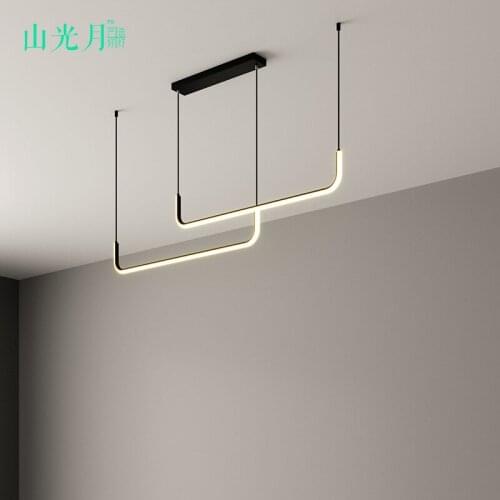 Modern minimalist restaurant chandelier line rectangular dining table lamp minimalist bar office lighting