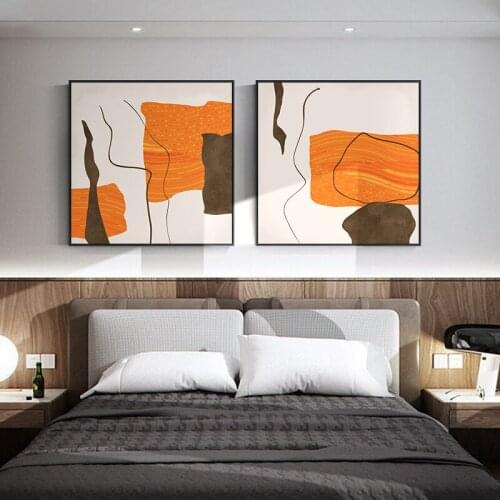 Modern Light Luxury Simple Nordic Style Abstract Mural Orange Warm Combination Living Room Porch Bedside Decoration Background