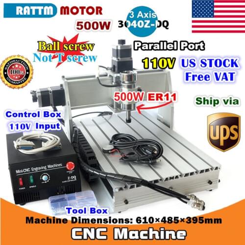 [US Ship] 3-Axis 500W 3040Z-DQ Parallel Port Desktop BallScrew 3040 CNC Router Engraving Milling Machine 220V/110V