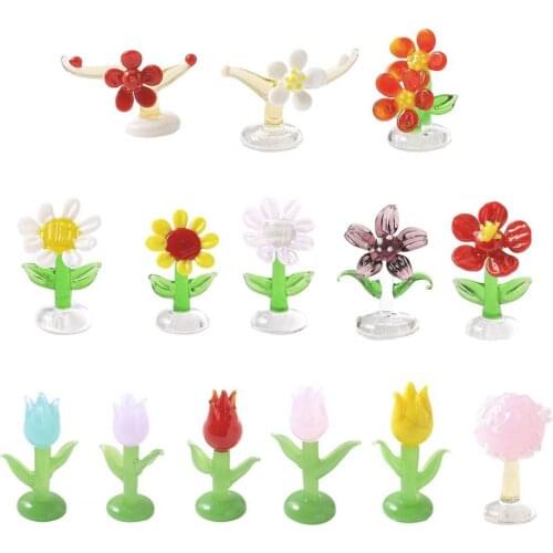 Glass Flower Smooth Surface Desktop Decoration Glass High Simulation Glass Flower Ornament for Living Room