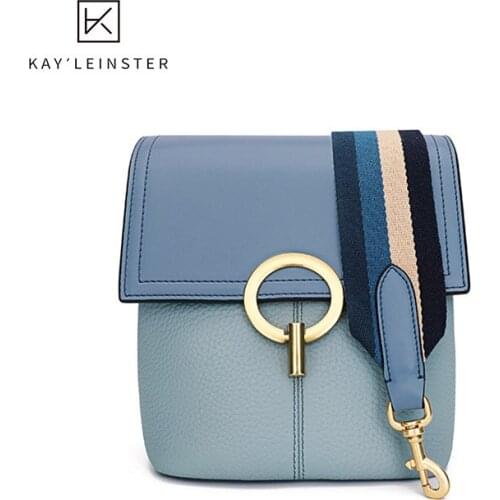 Genuine Leather Crossbody Bags For Women 2020 Luxury Handbag Panelled Fashion Shoulder Bucket Bag Wide Shoulder Strap Small Bag