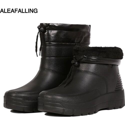 Warm EVA rain shoes plus cotton men low tube and velvet rain boots super light labor protection waterproof shoes women shoes