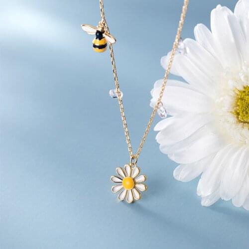 XIHA Real 925 Sterling Silver Choker Necklaces for Women Honey Bee Daisy Flower Gold Color Necklace Cute Kids Girls Jewelry