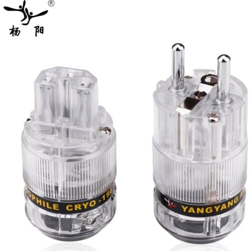 YYAUDIO Pair Transparent High End Rhodium Plated Schuko AC power plug+IEC power connector