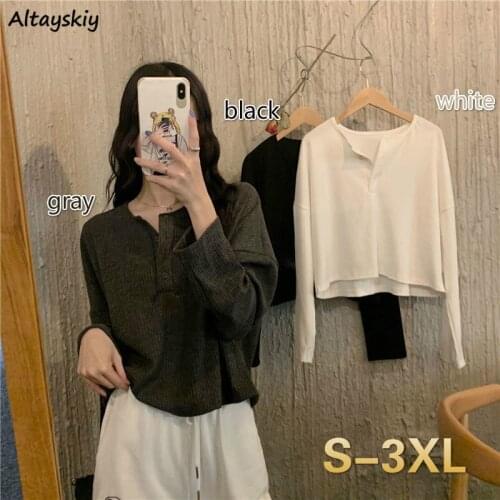 Long Sleeve T-shirts Women All-match Large Size S-3XL Autumn Daily Casual Solid Popular Trendy Newest Clothes Mujer Simple Basic