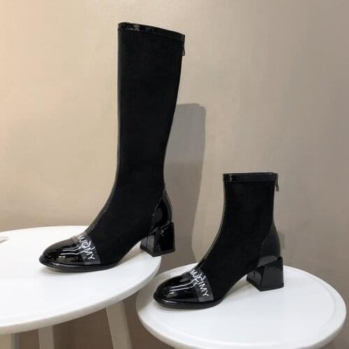 Salu 2021 Black Boots Women Knee High Boots for Women Summer Genuine Leather High Heel Shoes Woman Tow Style Shoes
