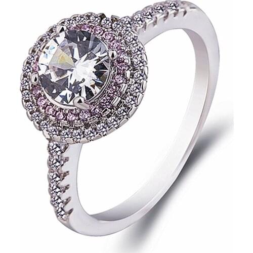 Round Rings for Women 925 Silver Jewelry with Zircon Gemstone Finger Ring Wedding Party Engagement Gift Accessories Wholesale