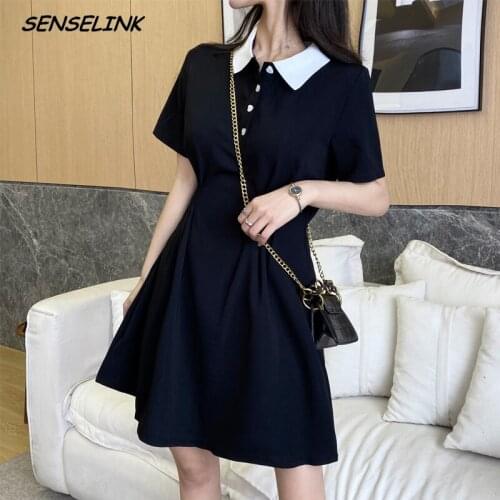 2021 Summer Women Dress High Quality Solid Color Lapel Button Pullover Dress Fashion Leisure Club Business Casual Dress Women