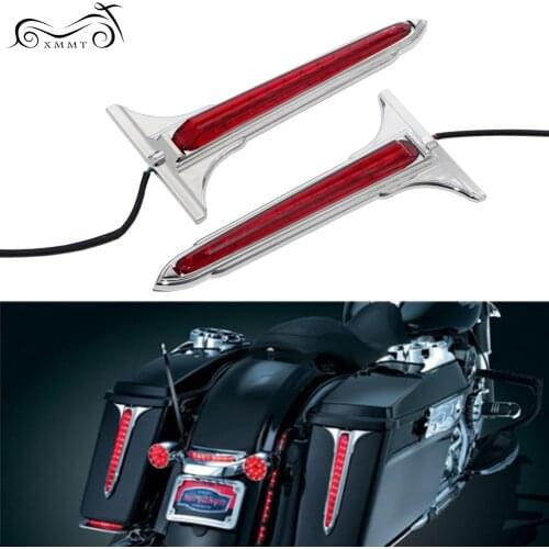 1set Motorcycle Chrome Wedge Red Lenses LED Rear Saddlebag Brake Tail Light For Harley Touring Electra Glide