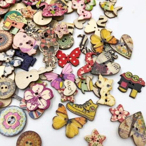 100 pcs Animal Wood Sewing Buttons Scrapbooking Heart/Butterfly/Owl/Gog/Bird/Flowers WB527